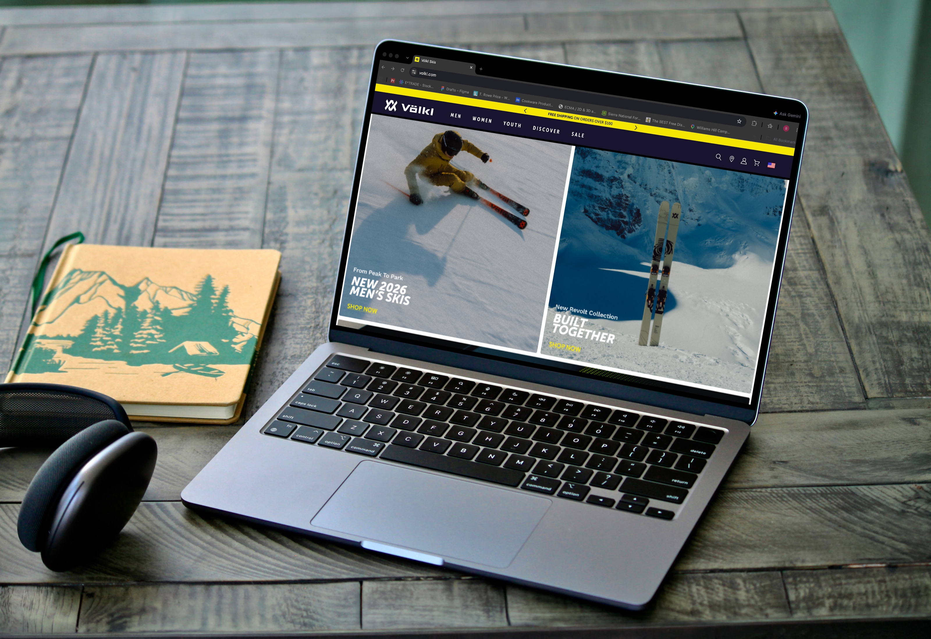 MacBook Pro displaying the redesigned Völkl homepage