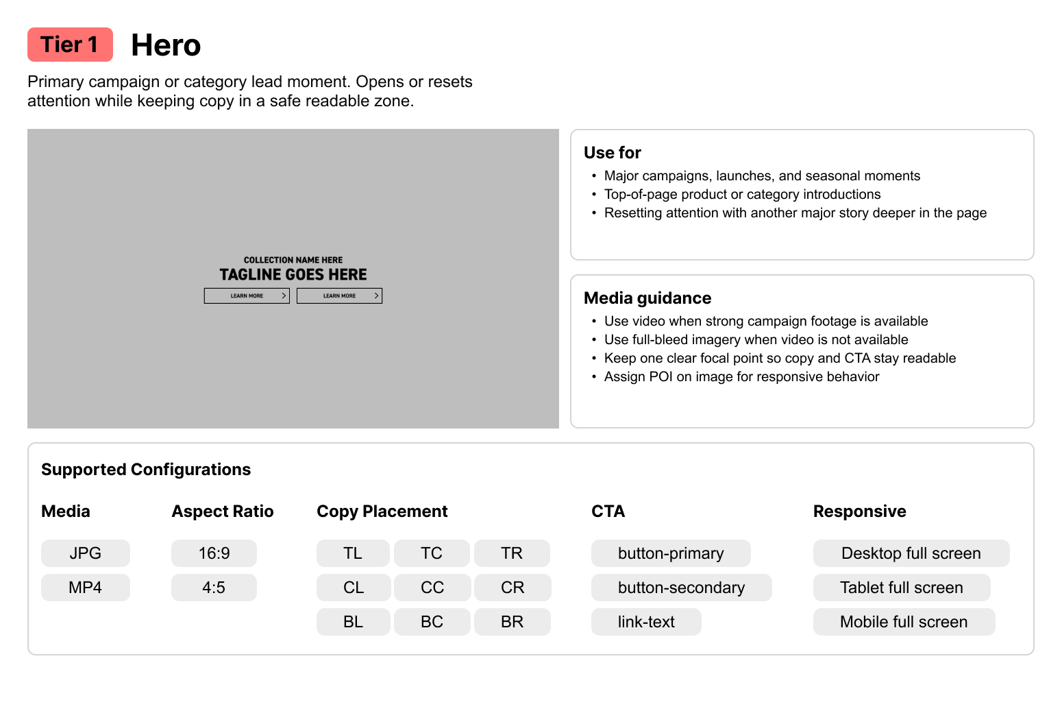 Tier 1 Hero module usage and configuration guidance