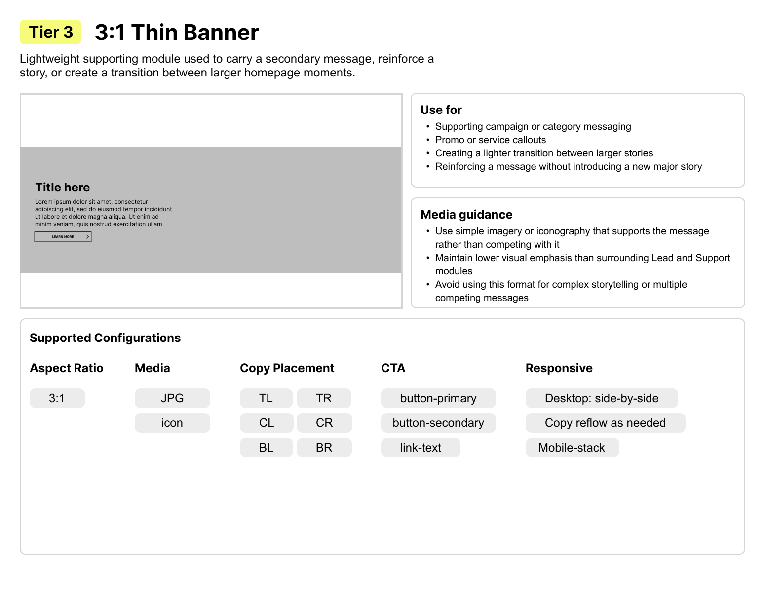 Tier 3 thin banner usage and configuration guidance