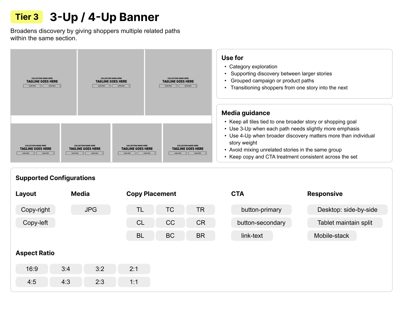 Tier 3 three-up and four-up banner usage and configuration guidance