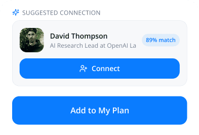 Linkberry suggested connection with a match score and an add to my plan action