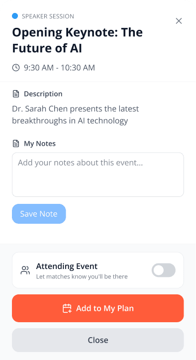 Linkberry session details with notes and an add to plan action
